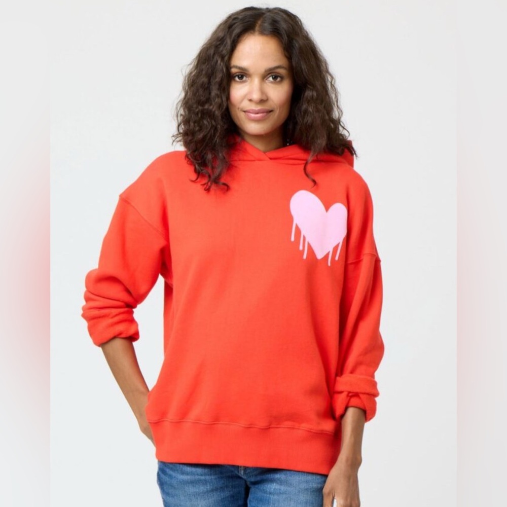 NWT Kerri Rosenthal XL Boyfriend Drippy Heart Sweatshirt in Cherri Red
